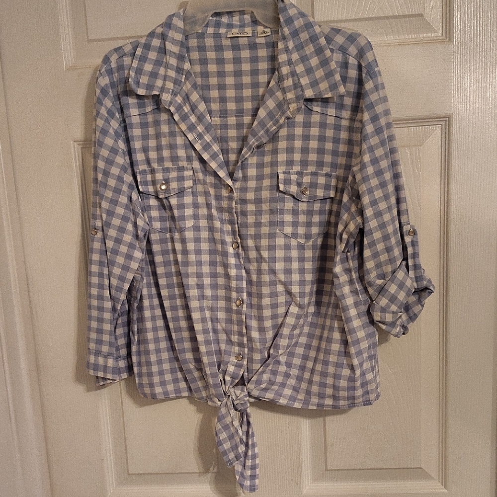 Cato Blue and White Checkered Button Down Shirt